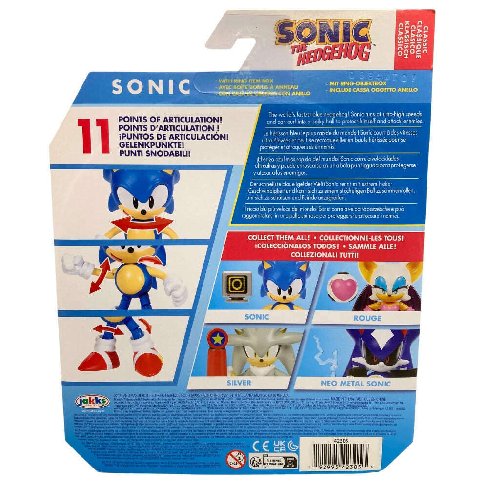 Toys N Tuck:Sonic The Hedgehog 4 Inch Figure - Classic Sonic with Ring Item Box,Sonic The Hedgehog