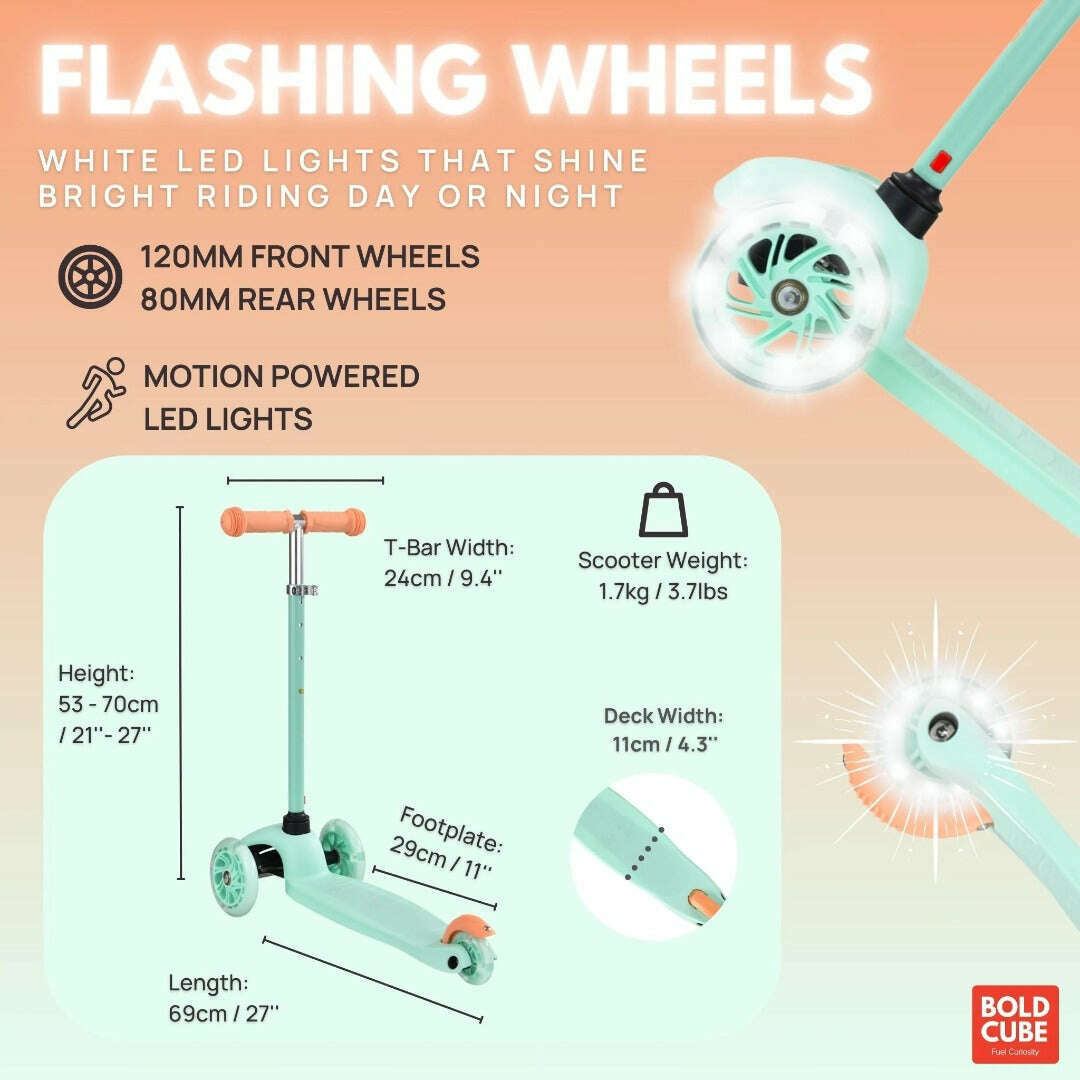 Toys N Tuck:Boldcube Teeny 3 Wheel Scooter - Mint & Orange,Boldcube