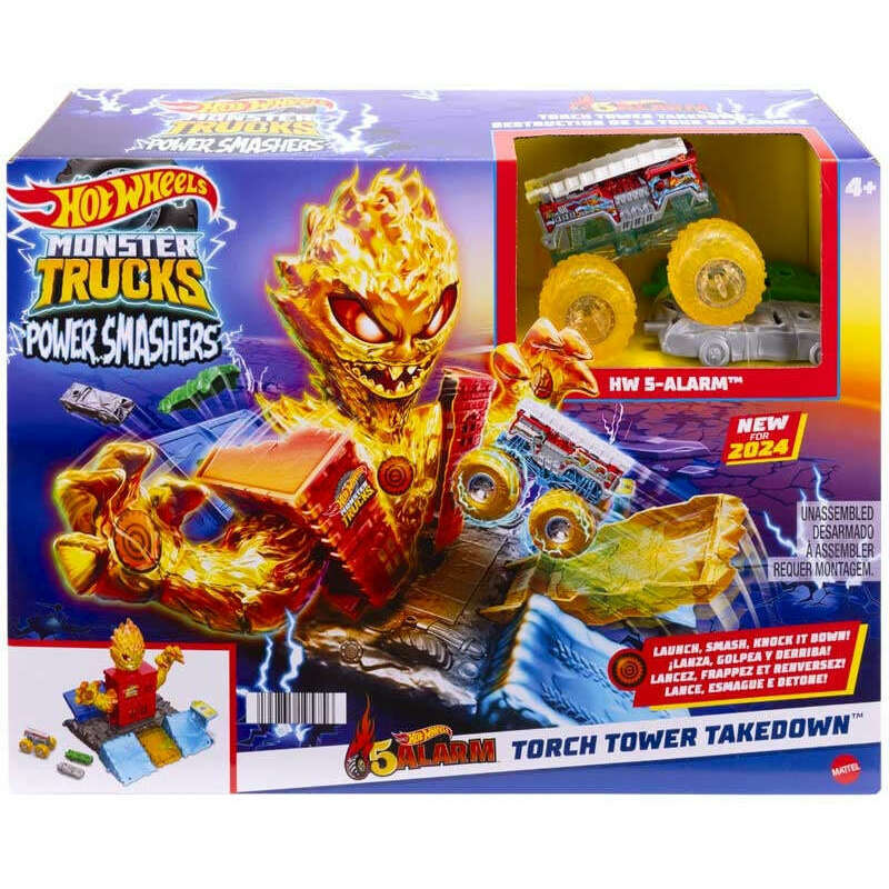 Toys N Tuck:Hot Wheels Monster Trucks Power Smashers 5-Alarm Torch Tower Takedown Playset,Hot Wheels