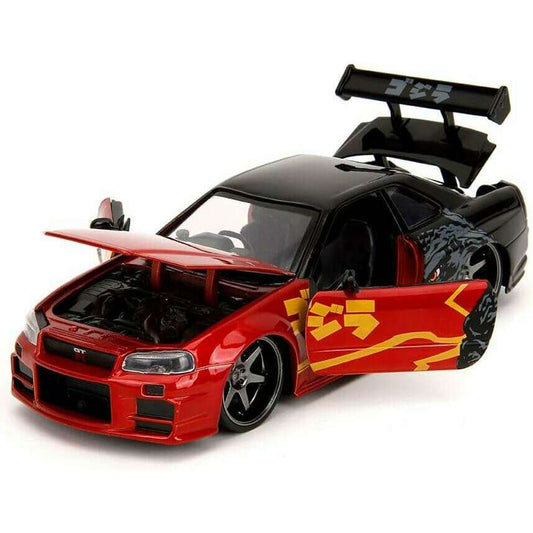 Toys N Tuck:Jada Godzilla 1:24 Die Cast 2002 Nissan Skyline GT-R (R34),Godzilla