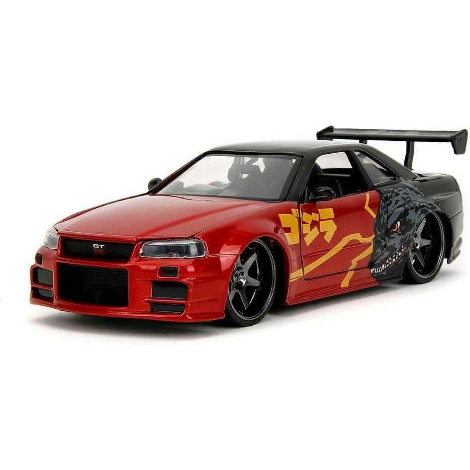 Toys N Tuck:Jada Godzilla 1:24 Die Cast 2002 Nissan Skyline GT-R (R34),Godzilla