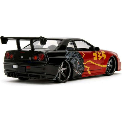 Toys N Tuck:Jada Godzilla 1:24 Die Cast 2002 Nissan Skyline GT-R (R34),Godzilla
