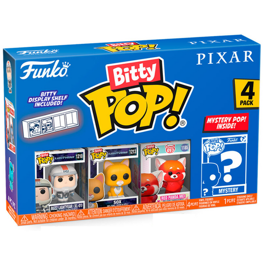 Toys N Tuck:Bitty Pop! Pixar 4 Pack - Buzz Lightyear XL-01,Sox, Red Panda Mei And Mystery Bitty,Disney