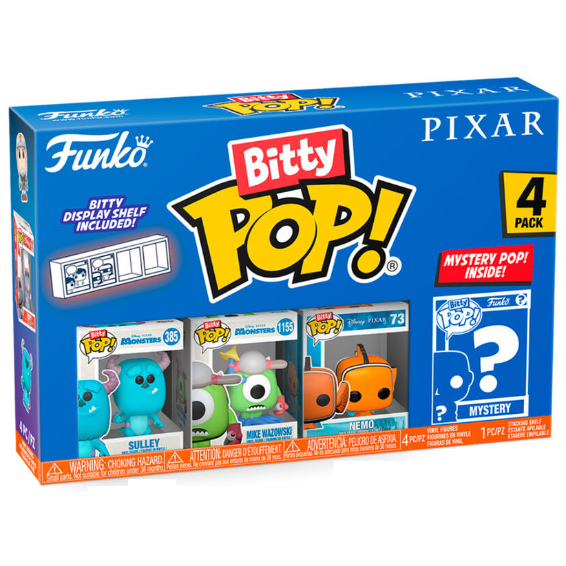 Toys N Tuck:Bitty Pop! Pixar 4 Pack - Sulley,Mike Wazowski,Nemo And Mystery Bitty,Disney