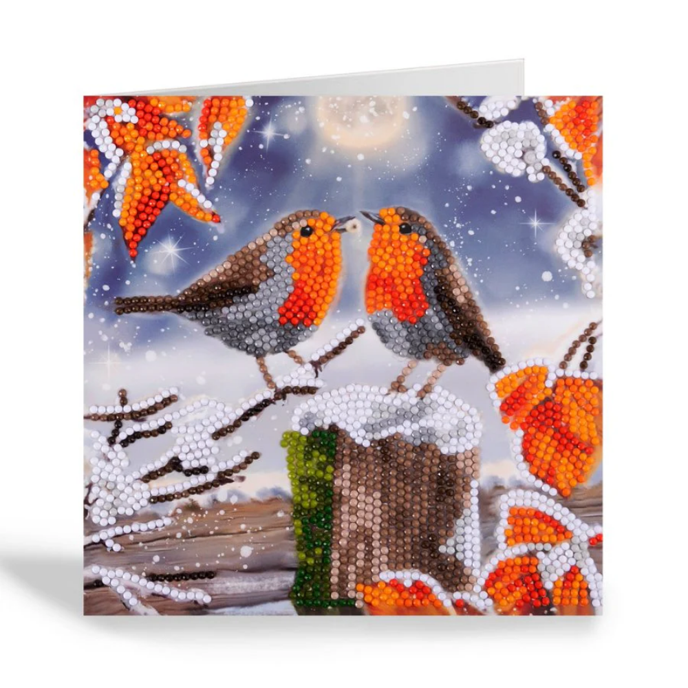 Toys N Tuck:Crystal Art Festive Card Kit - Kissing Robins,Crystal Art