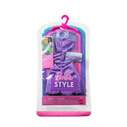 Barbie Style Fashion Pack - Purple Dress With Green Clutch Bag