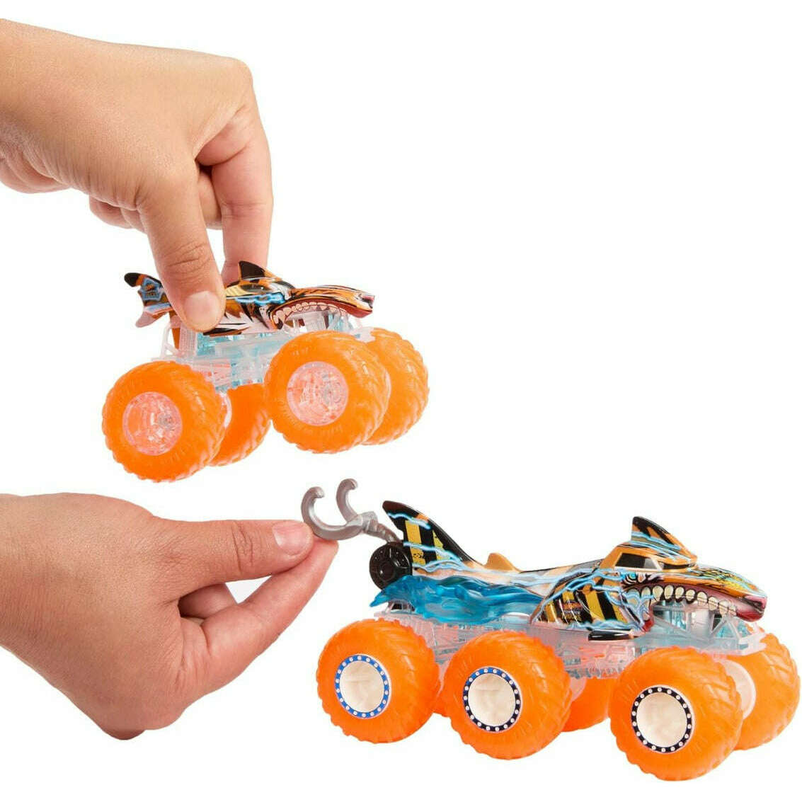 Toys N Tuck:Hot Wheels Monster Trucks Power Smashers Mega Wrex And Tiger Shark Multipack,Hot Wheels