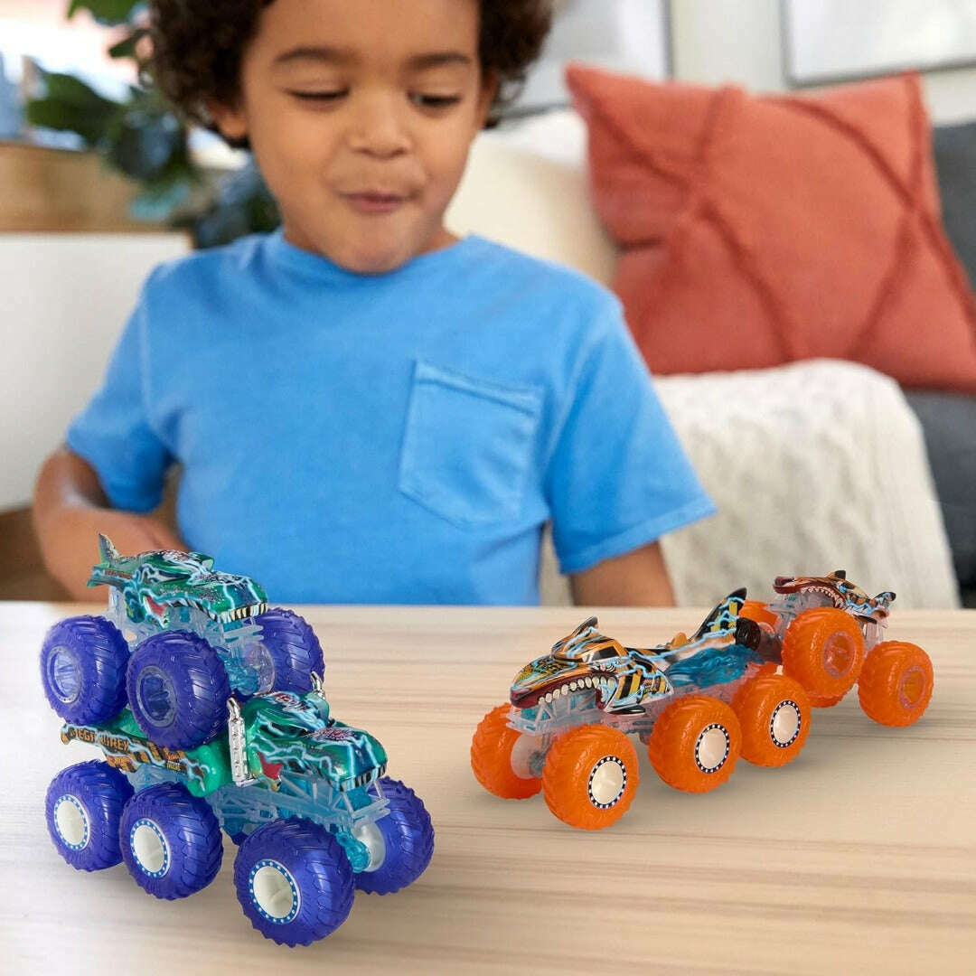 Toys N Tuck:Hot Wheels Monster Trucks Power Smashers Mega Wrex And Tiger Shark Multipack,Hot Wheels