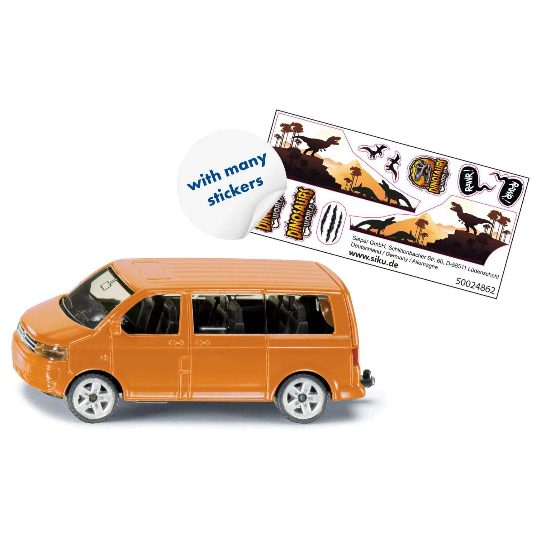 Toys N Tuck:Siku Diecast Vehicle 1070 VW Multivan with Dinosaur Stickers,Siku