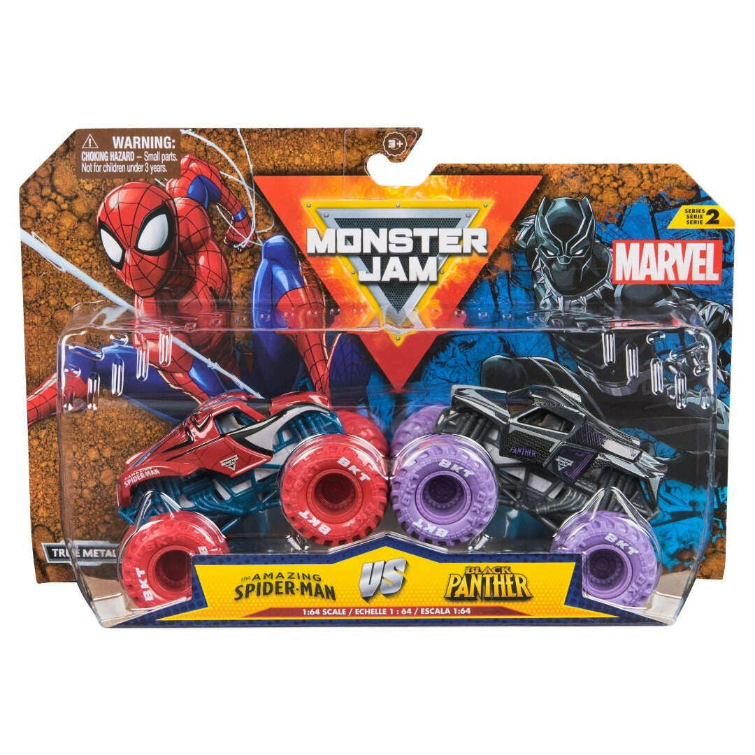 Toys N Tuck:Monster Jam 1:64 2 Pack Marvel Series 2 The Amazing Spider-Man vs Black Panther,Monster Jam