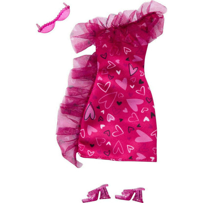 Toys N Tuck:Barbie Fashion Outfit - Ruffled Pink Heart Dress (HRH36),Barbie