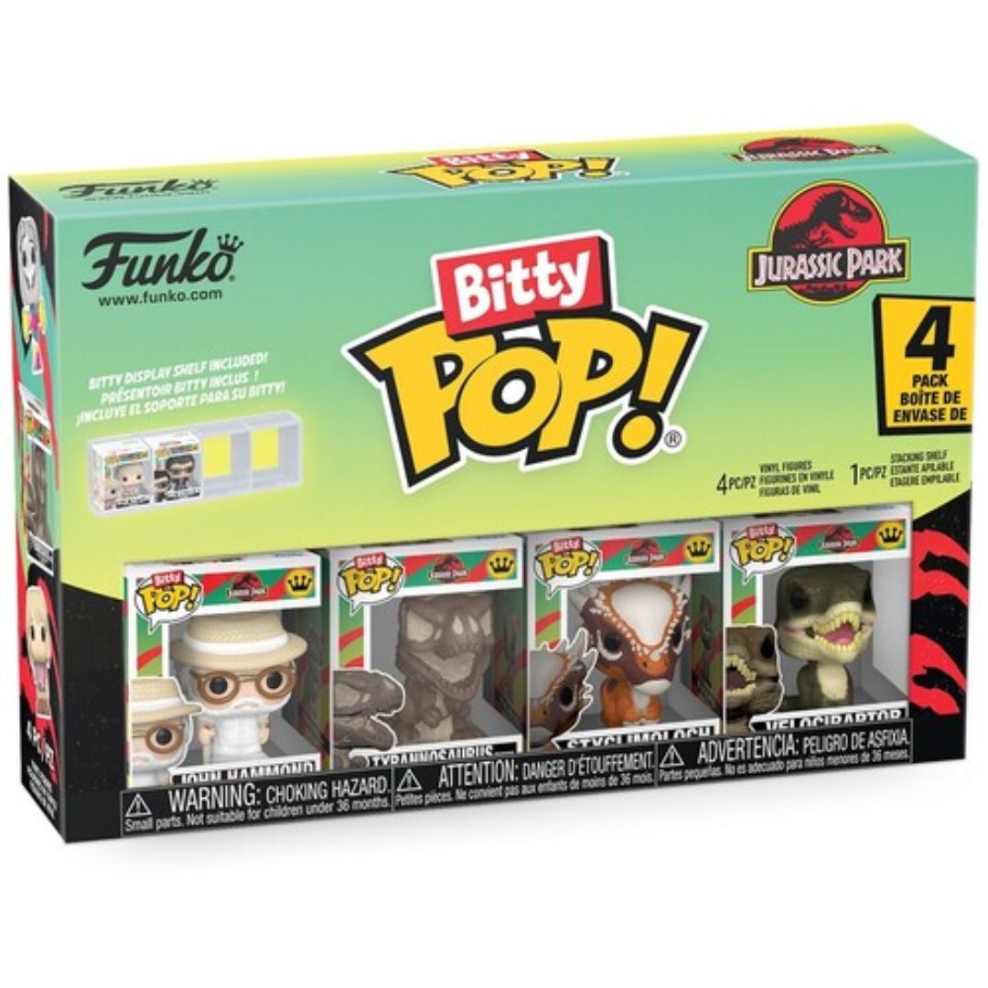 Bitty Pop! Jurassic Park 4 Pack - John Hammond, Tyrannosaurus Fossil, Stygimoloch, Velociraptor