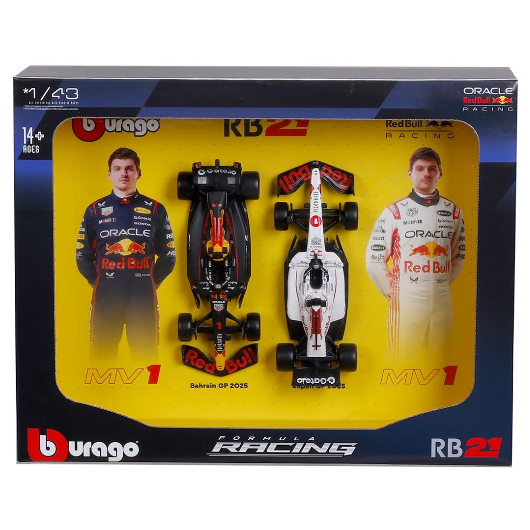 Bburago 1:43 F1 Twin Pack Oracle Red Bull RB21 #01 Max Verstappen Seasonal Livery & Japan GP 2025