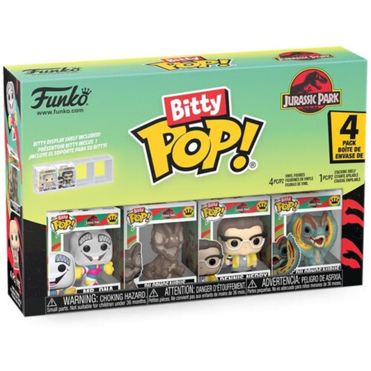 Bitty Pop! Jurassic Park 4 Pack - Mr. DNA, Dilophosaurus Fossil, Dennis Nedry, Dilophosaurus