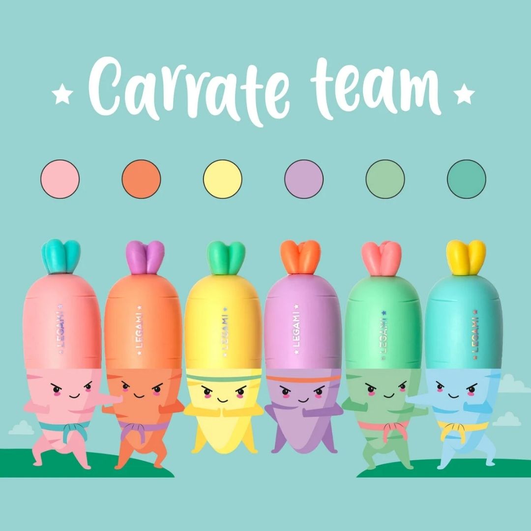 Legami 6 Mini Carrot Highlighters Pastel Colours