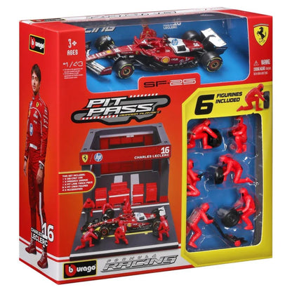 Bburago 1:43 Ferrari SF-25 Charles Leclerc Pit Pass Diorama Playset