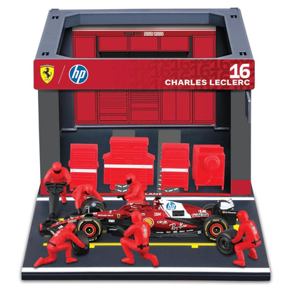 Bburago 1:43 Ferrari SF-25 Charles Leclerc Pit Pass Diorama Playset