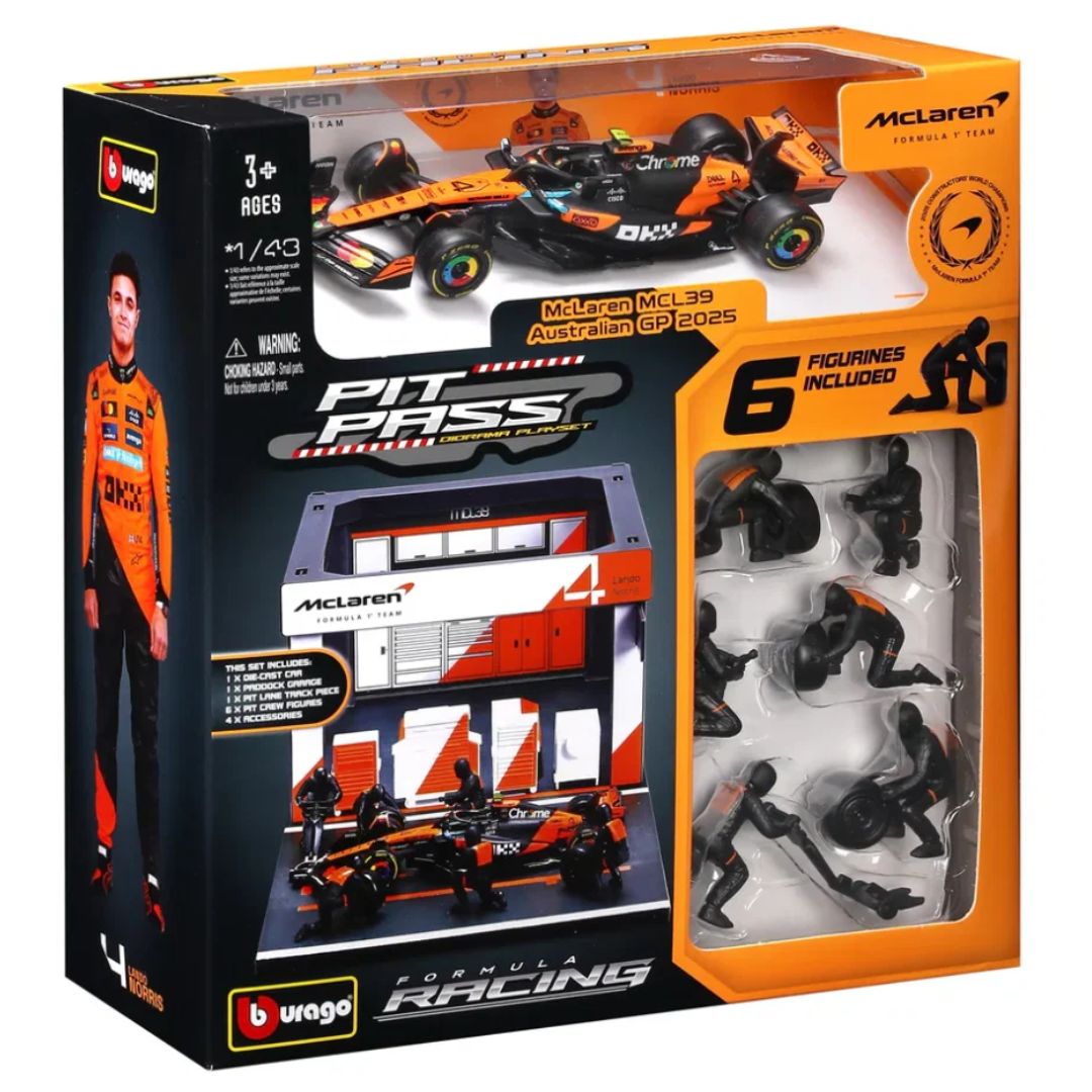 Bburago 1:43 McLaren MCL39 Lando Norris Pit Pass Diorama Playset