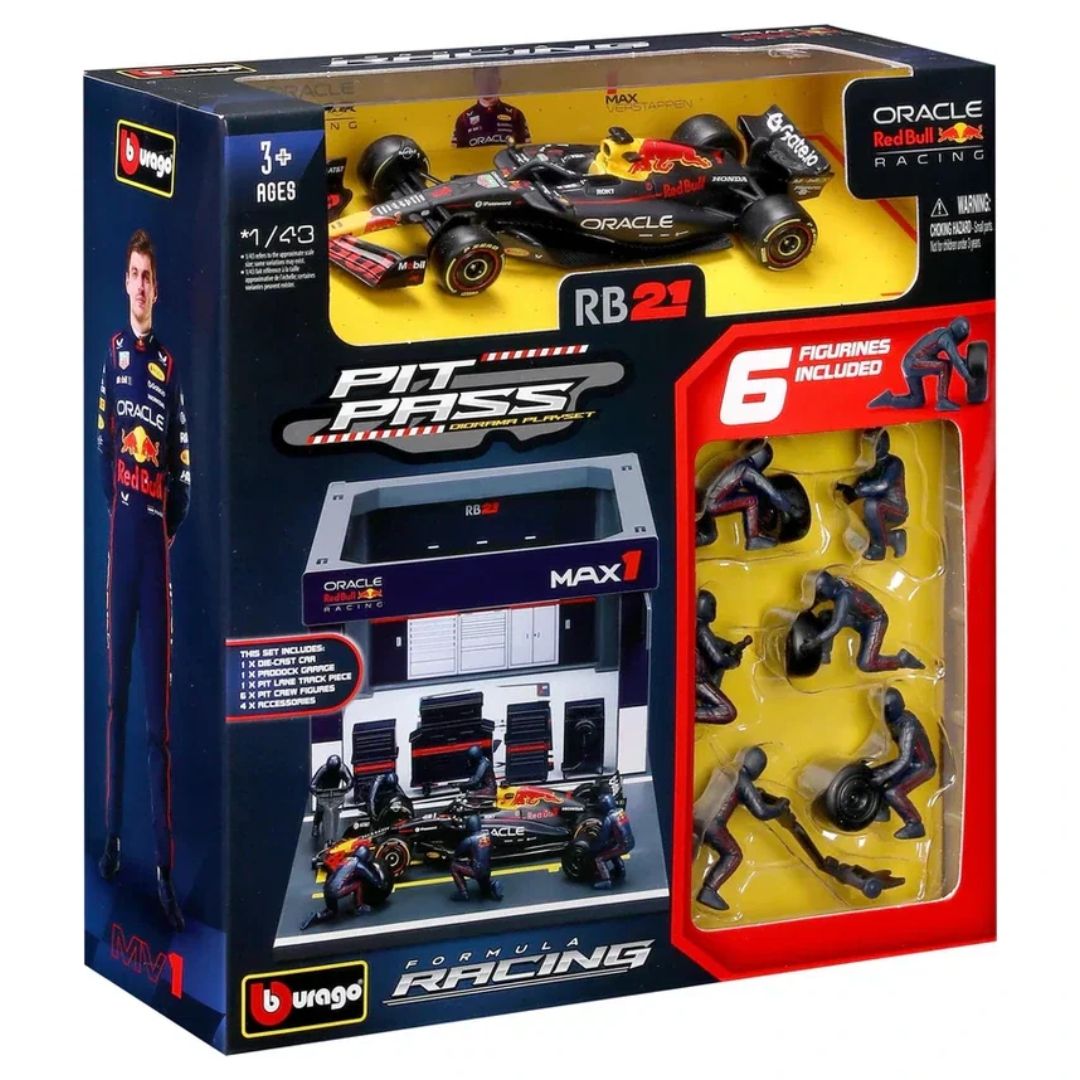 Bburago 1:43 Red Bull RB21 Max Verstappen Pit Pass Diorama Playset