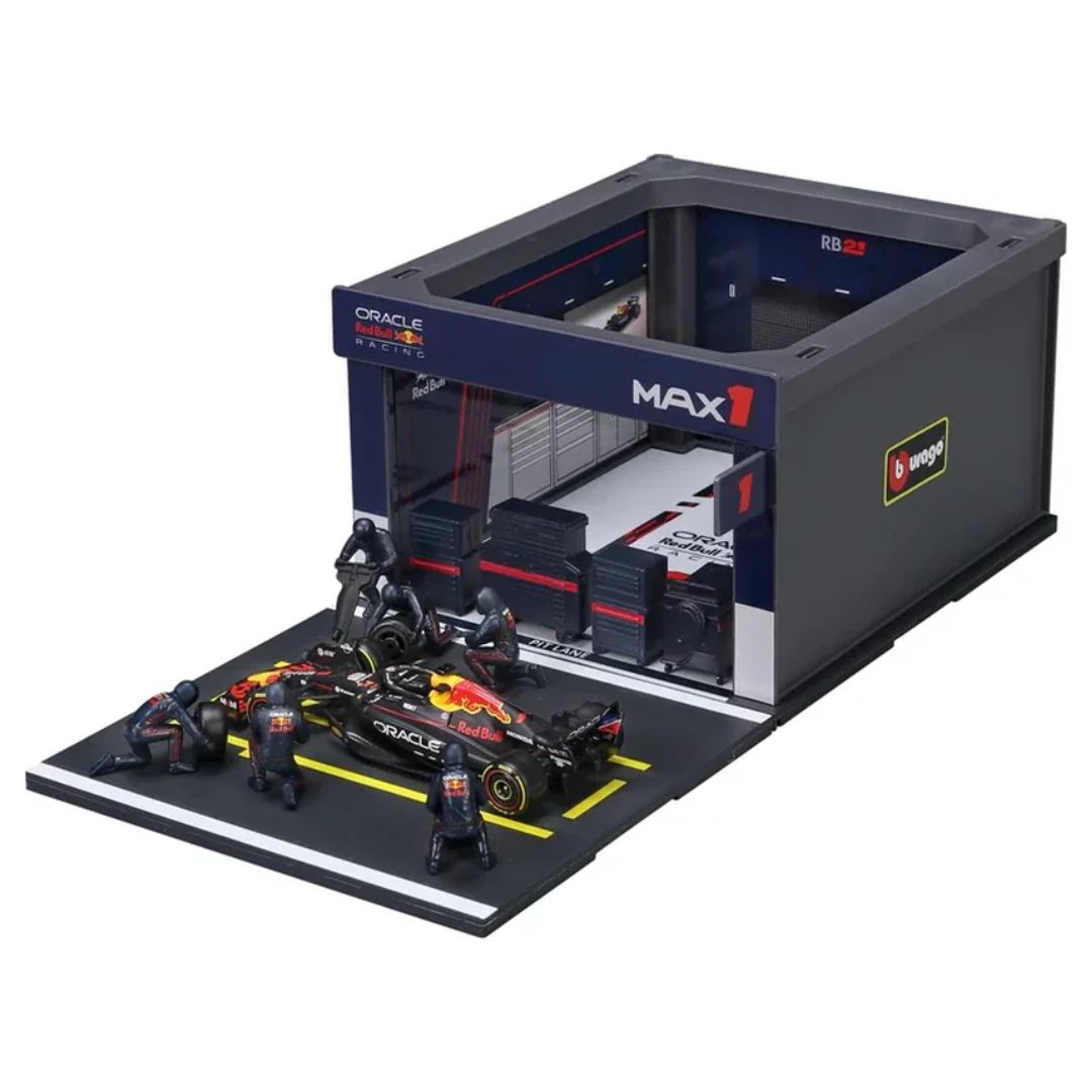 Bburago 1:43 Red Bull RB21 Max Verstappen Pit Pass Diorama Playset