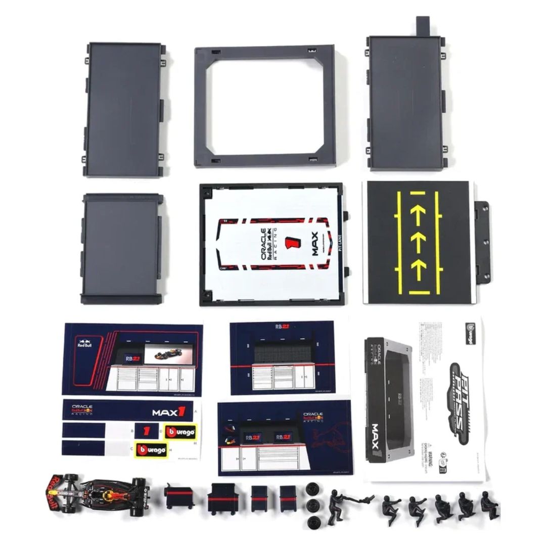 Bburago 1:43 Red Bull RB21 Max Verstappen Pit Pass Diorama Playset