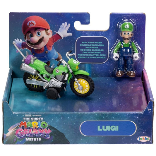 Nintendo Super Mario Galaxy Movie Action Figure Luigi with Pull Back Motorcycle