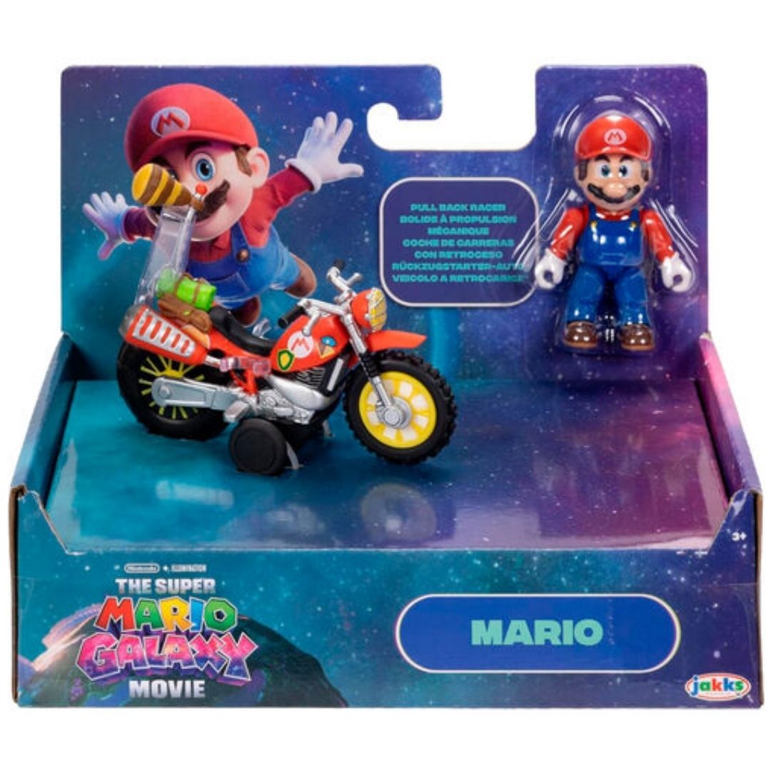 Nintendo Super Mario Galaxy Movie Action Figure Mario with Pull Back Motorcycle