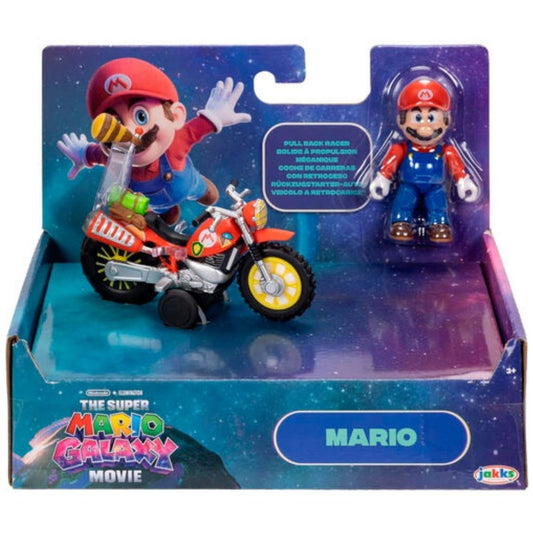 Nintendo Super Mario Galaxy Movie Action Figure Mario with Pull Back Motorcycle