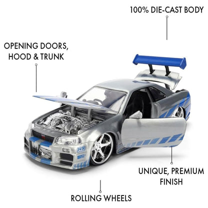Fast & Furious 1:24 Diecast Brian's Nissan Skyline GT-R R34 (Color Brush Finish)