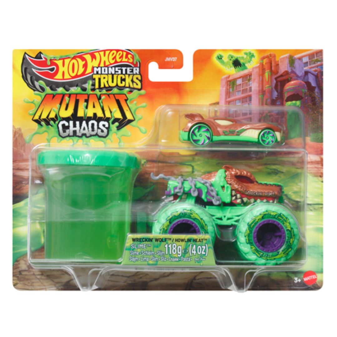 Hot Wheels Monster Trucks Mutant Chaos Slime Pack Wreckin' Wolf & Howlin' Heat