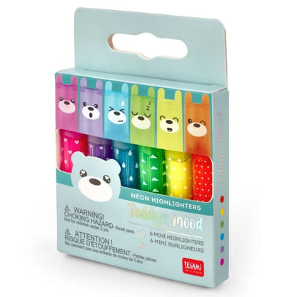 Legami 6 Mini Highlighters Neon Teddy's Mood