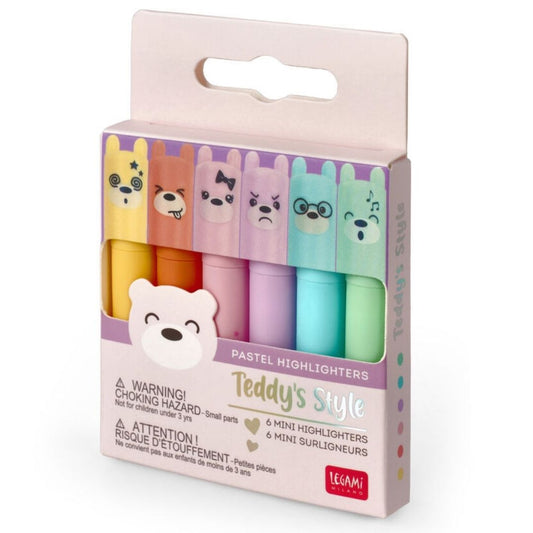 Legami 6 Mini Highlighters Pastel Teddy's Style