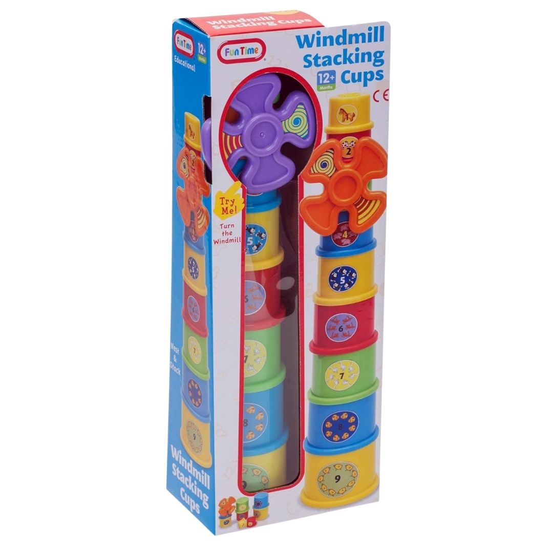 Colourful 9 Piece Windmill Stacking Cups