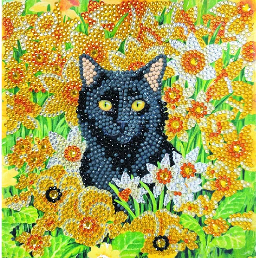 Toys N Tuck:Crystal Art Card Kit - Cat Amongst The Flowers,Crystal Art