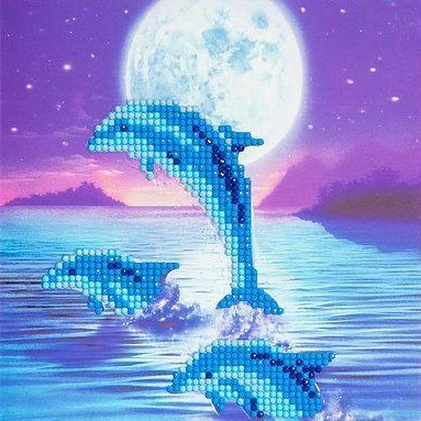 Toys N Tuck:Crystal Art Card Kit - Moonlight Dolphins,Crystal Art