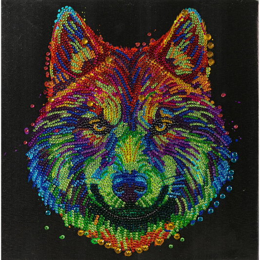 Toys N Tuck:Crystal Art Framed Canvas Kit - Colourful Wolf,Crystal Art